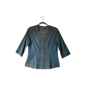 Vintage Lafei-Nier Blue Denim Look Blouse Top Size Small Women